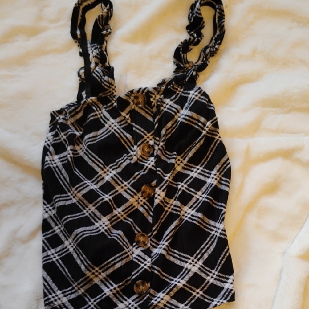 No Boundaries Black and White Plaid Button-Front Camisole